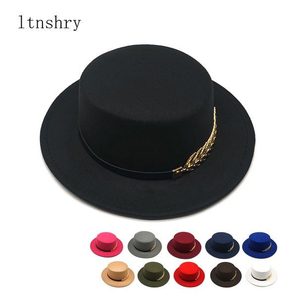 wide brim hats bucket autumn winter women men wool vintage trilby felt fedora hat ribbon with gentleman elegant for lady flat jazz caps 2308, Blue;gray
wide brim hats bucket autumn winter women men wool vintage trilby felt fedora hat ribbon with gentleman elegant for lady flat jazz caps 2308, Blue;gray