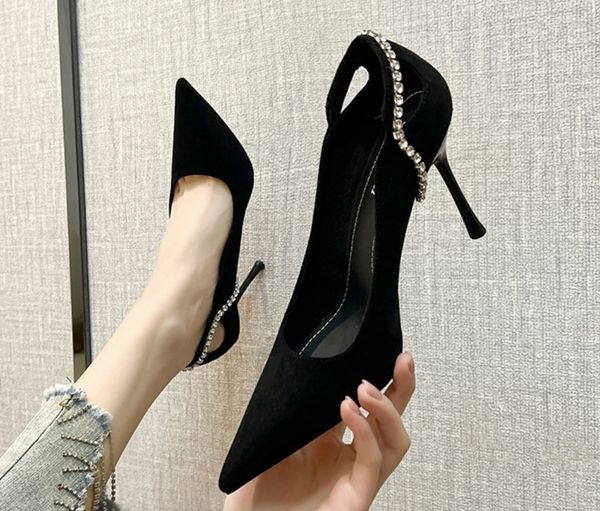 new rhinestone women's shoes chain baotou high heel sandals thin high heel pointed high heels size 34-40, Black
new rhinestone women's shoes chain baotou high heel sandals thin high heel pointed high heels size 34-40, Black