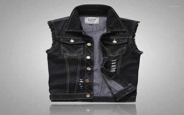plus size ripped black denim vest mens slim fit male jeans sleeveless jacket tank cowboy brand 5xl armhole style18897085, Black;white
plus size ripped black denim vest mens slim fit male jeans sleeveless jacket tank cowboy brand 5xl armhole style18897085, Black;white