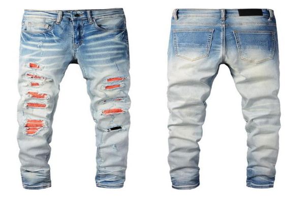 men039s jeans high street blue gradient knee ripped orange patch pants light blue slim skinny trousers2592885
men039s jeans high street blue gradient knee ripped orange patch pants light blue slim skinny trousers2592885