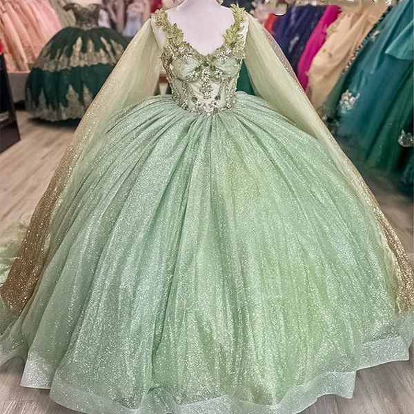 sage green shiny quinceanera dress sleeveless for 15 girls ball gown appliques beads with cape formal prom vestidos de 15, Blue;red
sage green shiny quinceanera dress sleeveless for 15 girls ball gown appliques beads with cape formal prom vestidos de 15, Blue;red