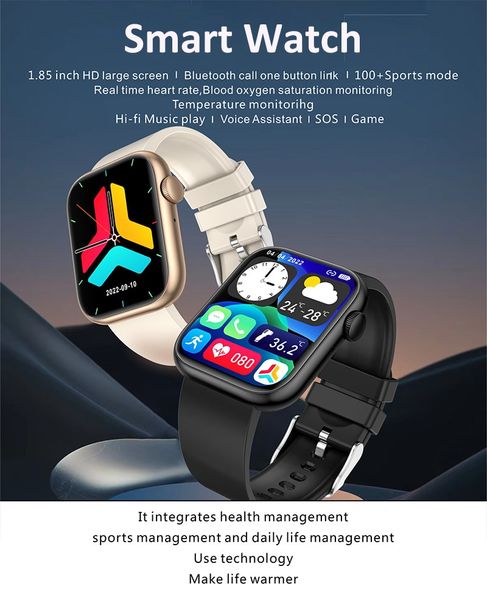 

1.85" smartwatch fitness tracker with bt call blood oxygen heart ratetemperature monitoring pedometer call reminder for android ios