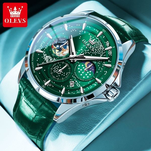 wristwatches olevs fashion starry sky green dial quartz watch for men multifunction moon phase luminous chronograph watches relogio masculin, Slivery;brown
wristwatches olevs fashion starry sky green dial quartz watch for men multifunction moon phase luminous chronograph watches relogio masculin, Slivery;brown