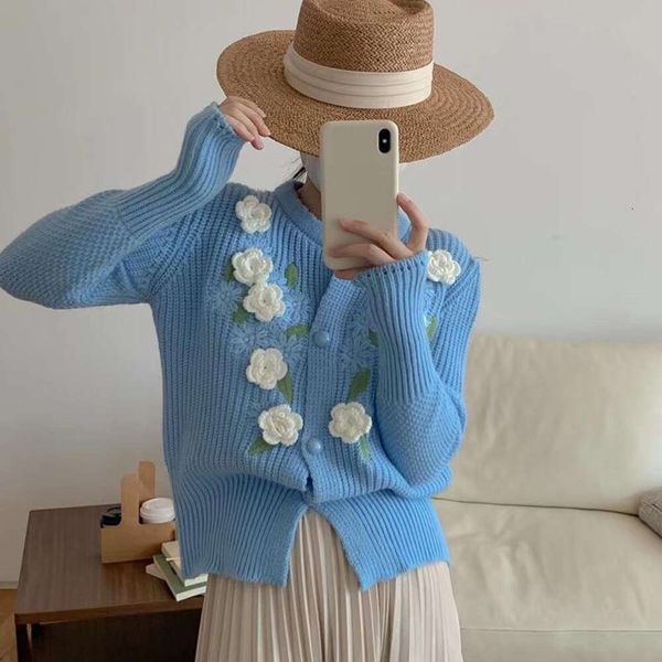 lazy gentle three dimensional embroidered sweater for women with a sense of design style loose short cardigan, White;black
lazy gentle three dimensional embroidered sweater for women with a sense of design style loose short cardigan, White;black