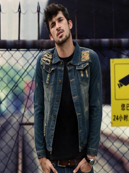 2019 new solid color men denim jacket fashion spring and autumn men039s simple washed slim fit retro blue hole jeans jacket coa3124980, Black;brown 
2019 new solid color men denim jacket fashion spring and autumn men039s simple washed slim fit retro blue hole jeans jacket coa3124980, Black;brown