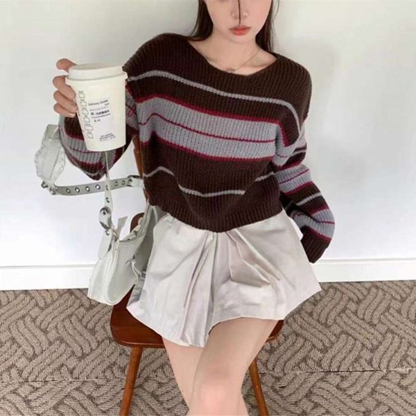 striped sweaters womens clothing autumn and winter style gentle design sense niche short pullover wholesale, White;black
striped sweaters womens clothing autumn and winter style gentle design sense niche short pullover wholesale, White;black