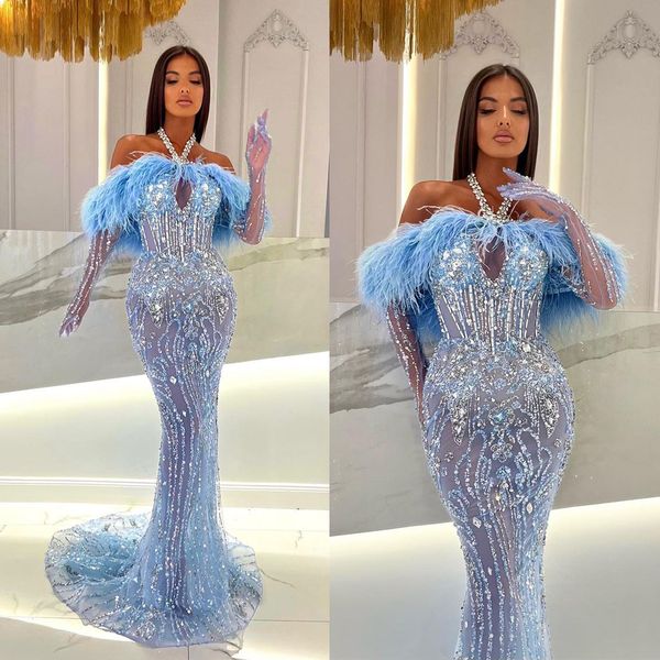 blue halter evening gown shiny crystal lace mermaid dresses off the shoulder feather prom dress formal custom made, Black;red
blue halter evening gown shiny crystal lace mermaid dresses off the shoulder feather prom dress formal custom made, Black;red