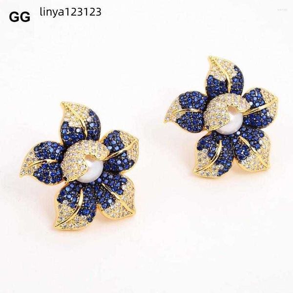dangle earrings guaiguai jewelry cz pave pearl white yellow gold color plated blue flower for women gift, Silver
dangle earrings guaiguai jewelry cz pave pearl white yellow gold color plated blue flower for women gift, Silver