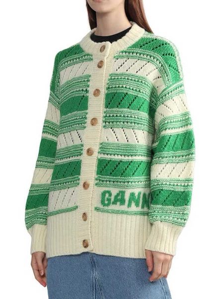 23ss gannis women designer sweater coats classic fashion wool loose round neck single breasted striped knitted cardigan casual sweater, White
23ss gannis women designer sweater coats classic fashion wool loose round neck single breasted striped knitted cardigan casual sweater, White