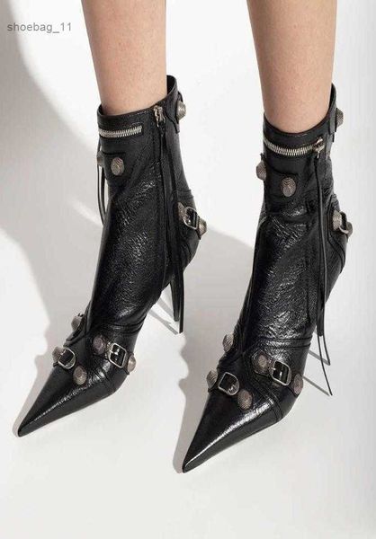 boots cagole stud buckle embellished lamb leather heeled ankle boots side zip shoes pointed toe stiletto heel booties run way luxury des8670, Black
boots cagole stud buckle embellished lamb leather heeled ankle boots side zip shoes pointed toe stiletto heel booties run way luxury des8670, Black