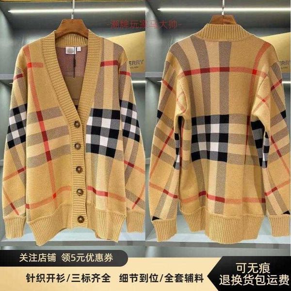 version early autumn bbr classic versatile large plaid high weight cotton knitted cardigan coat., White;black
version early autumn bbr classic versatile large plaid high weight cotton knitted cardigan coat., White;black