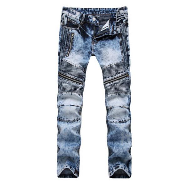 men039s pleated biker jeans pants slim fit brand designer motocycle denim trousers for male straight washed multi zipper4052099, Blue
men039s pleated biker jeans pants slim fit brand designer motocycle denim trousers for male straight washed multi zipper4052099, Blue