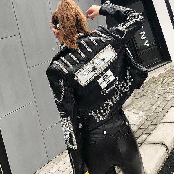 women's leather faux leather 3d graffiti soft pu leather jackets female cartoon leather jacket rivet beading punk rock cropped leather, Black
women's leather faux leather 3d graffiti soft pu leather jackets female cartoon leather jacket rivet beading punk rock cropped leather, Black