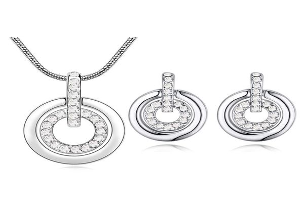 fashion double circle pendant necklace stud earrings for women crystals from rovski weddings jewelry set9120319, Silver
fashion double circle pendant necklace stud earrings for women crystals from rovski weddings jewelry set9120319, Silver