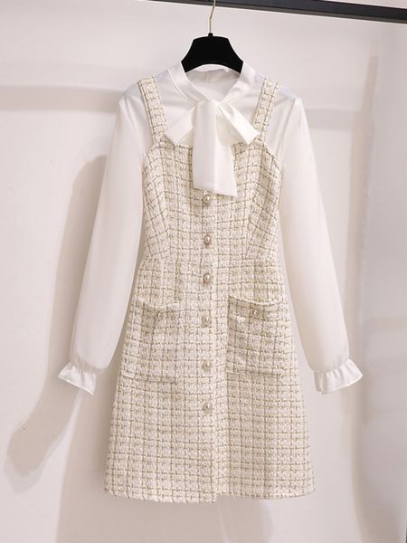 two piece dress autumn fragrance two piece sets for women outfits koean casual bow collar blousetweed plaid dresses sets women clothing 2308, White
two piece dress autumn fragrance two piece sets for women outfits koean casual bow collar blousetweed plaid dresses sets women clothing 2308, White