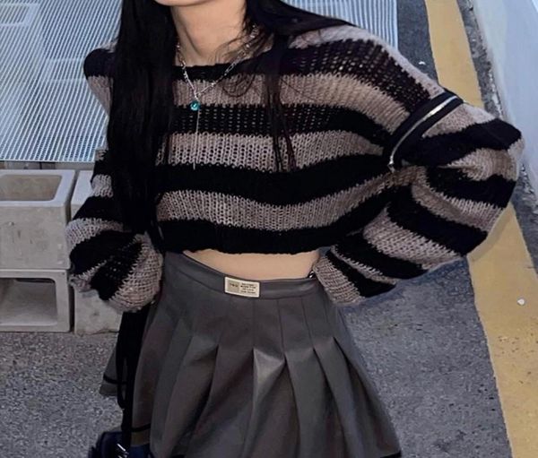 women039s sweaters 2022 gothic striped sweater emo grunge jumper punk dark academia alt clothes black gray knitted cropped pull3405660, White;black
women039s sweaters 2022 gothic striped sweater emo grunge jumper punk dark academia alt clothes black gray knitted cropped pull3405660, White;black