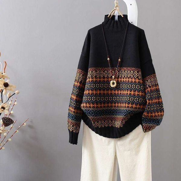 half high sweater neck quality core spun yarn pullover retro brocade loose womens autumn and winter base, White;black
half high sweater neck quality core spun yarn pullover retro brocade loose womens autumn and winter base, White;black