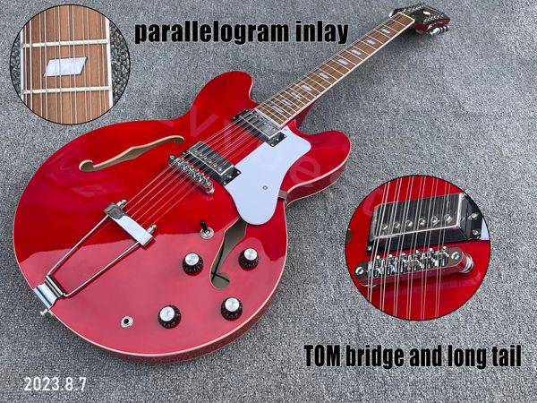 hollow body jazz electric guitar 12 strings see thru wood grain red rosewood fretboard parallelogram inlay bridge directly install on body
hollow body jazz electric guitar 12 strings see thru wood grain red rosewood fretboard parallelogram inlay bridge directly install on body