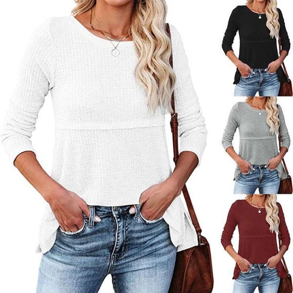 autumn and winter womens sweater wear waffle round necklace pullover, White;black
autumn and winter womens sweater wear waffle round necklace pullover, White;black