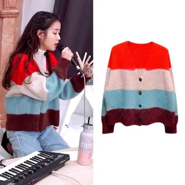 women's sweaters iu same style clothes year stripe sweater coat women wear loose and lazy knitted cardigan 230831, White;black
women's sweaters iu same style clothes year stripe sweater coat women wear loose and lazy knitted cardigan 230831, White;black