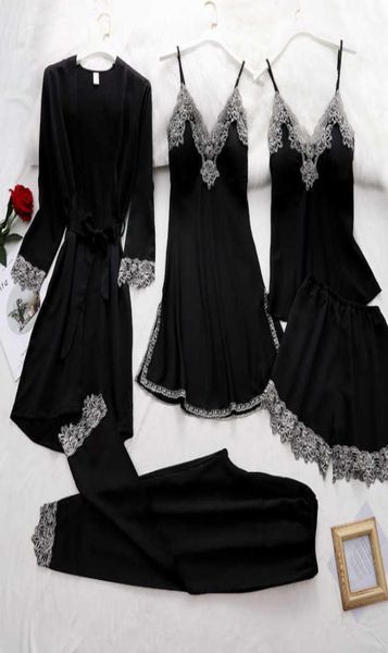 women039s imitation silk multicolor lace edge charm temptation home clothes five piece set2317728, Black;red
women039s imitation silk multicolor lace edge charm temptation home clothes five piece set2317728, Black;red