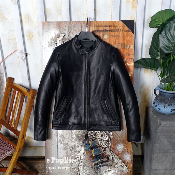 men's leather faux yellow cowhide with a thickness of 1m is made genuine simple standing collar pure copper zipper 230831, Black
men's leather faux yellow cowhide with a thickness of 1m is made genuine simple standing collar pure copper zipper 230831, Black