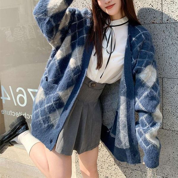 gentle wind diamond plaid contrasting color sweater coat womens clothing autumn style lazy comfortable loose top, White;black
gentle wind diamond plaid contrasting color sweater coat womens clothing autumn style lazy comfortable loose top, White;black