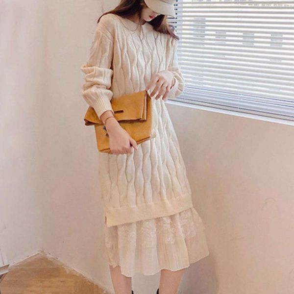 gentle wind lace stitching fake two piece sweater dress for women autumn and winter korean style hemp twist loose, White;black
gentle wind lace stitching fake two piece sweater dress for women autumn and winter korean style hemp twist loose, White;black