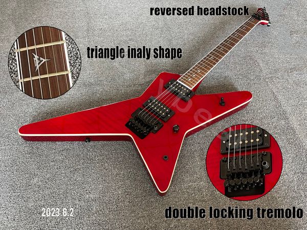 electric guitar transparent red color flame rosewood fingerboard triangle inlay shape single white binding black parts reversed headstock
electric guitar transparent red color flame rosewood fingerboard triangle inlay shape single white binding black parts reversed headstock