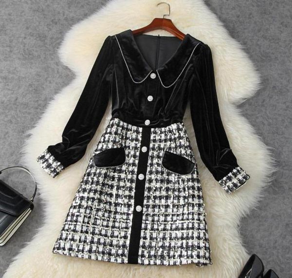 casual drs runway fashion autumn winter beading velvet patchwork tweed woolen dress women long sleeve vintage vestidos party r3463526, Black;gray
casual drs runway fashion autumn winter beading velvet patchwork tweed woolen dress women long sleeve vintage vestidos party r3463526, Black;gray