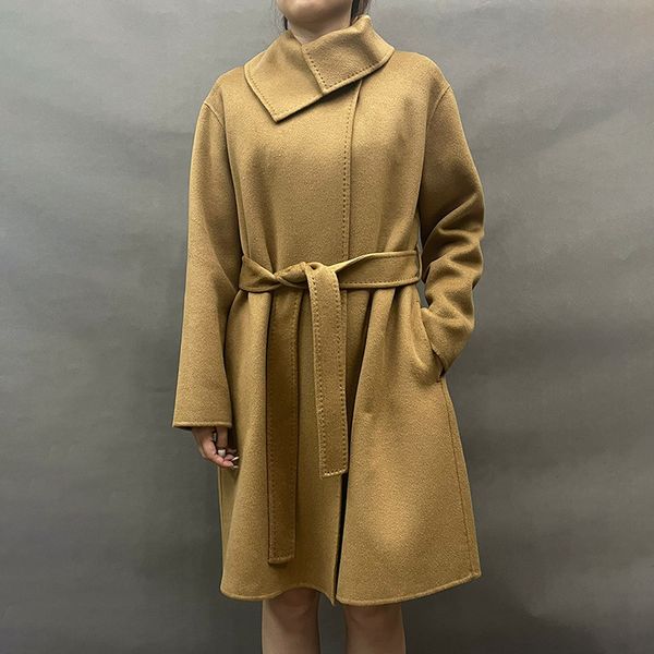 womens wool blends autumn winter handmade woolen overcoat women long loose lacing belt black gray double sided coat cashmere jacket 230831
womens wool blends autumn winter handmade woolen overcoat women long loose lacing belt black gray double sided coat cashmere jacket 230831