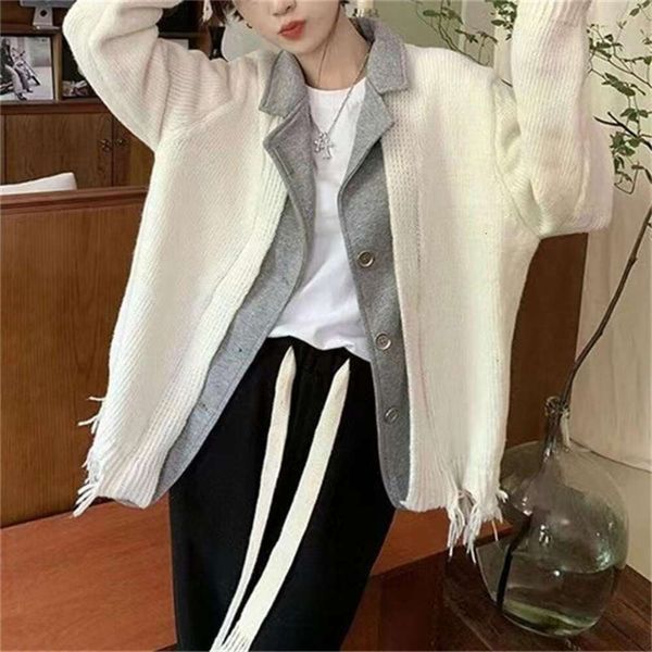 sweaters fake two piece autumn and winter design suit collar splicing cardigan outer womens korean casual skinny, White;black
sweaters fake two piece autumn and winter design suit collar splicing cardigan outer womens korean casual skinny, White;black
