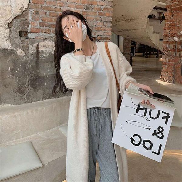 sweaters jackets cardigans womens autumn and winter style temperament mid length loose lazy korean all matching, White;black
sweaters jackets cardigans womens autumn and winter style temperament mid length loose lazy korean all matching, White;black