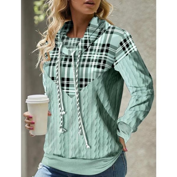 women's sweater's spring and autumn blouse casual loose high neck plaid long sleeve hooded 230831, White;black
women's sweater's spring and autumn blouse casual loose high neck plaid long sleeve hooded 230831, White;black