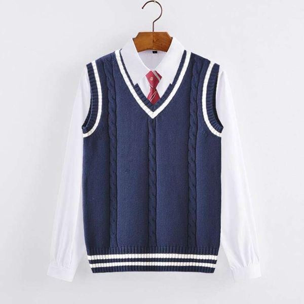 college styled sweater autumn and winter japanese couple v neck twist jk female pullover vest, White;black
college styled sweater autumn and winter japanese couple v neck twist jk female pullover vest, White;black