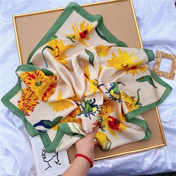 scarf womens ins oil painting sunflower imitation silk thin decorative winter suit all matching small square towel, Blue;gray
scarf womens ins oil painting sunflower imitation silk thin decorative winter suit all matching small square towel, Blue;gray