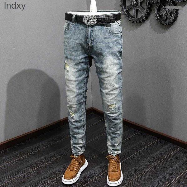 men's jeans fashion designer men retro blue slim fit stretch ripped hole trousers vintage casual denim pencil pants homre
men's jeans fashion designer men retro blue slim fit stretch ripped hole trousers vintage casual denim pencil pants homre