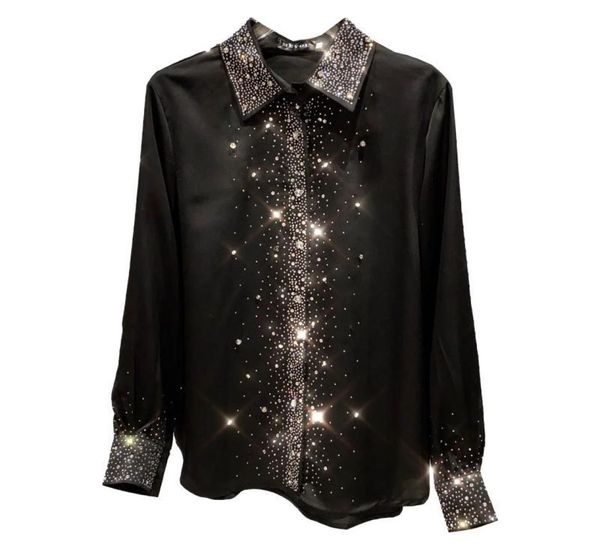 women's blouses & shirts spring fall lapel stars rhine satin solid color faux silk diamonds blouse long sleeve turn down collar blusas9, White
women's blouses & shirts spring fall lapel stars rhine satin solid color faux silk diamonds blouse long sleeve turn down collar blusas9, White