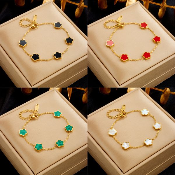 New Arrival Five Leaf Clover Charm Bracelet Gold Plated Stainless Steel Bracelets Jewelry
New Arrival Five Leaf Clover Charm Bracelet Gold Plated Stainless Steel Bracelets Jewelry