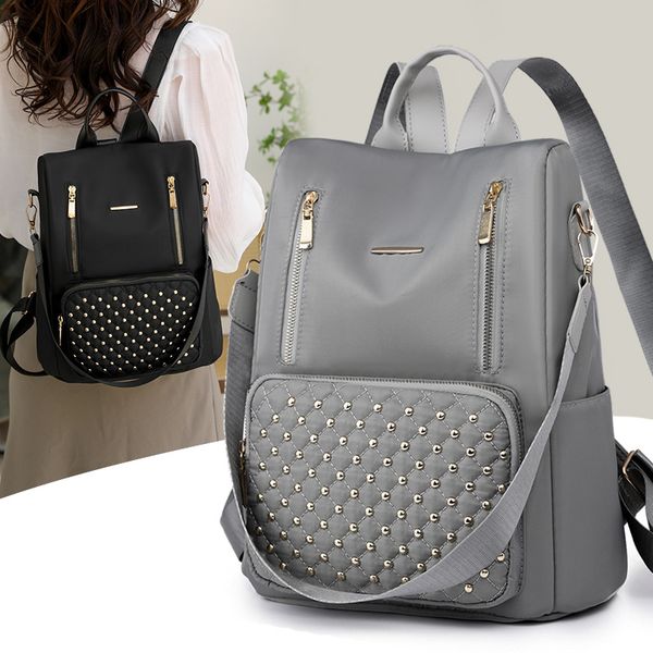 Factory sales women shoulder bag 3 colors outdoor soft and light casual nylon backpacks rivet student backpack daily Joker solid color fashion handbag 6772#, Grey
Factory sales women shoulder bag 3 colors outdoor soft and light casual nylon backpacks rivet student backpack daily Joker solid color fashion handbag 6772#, Grey