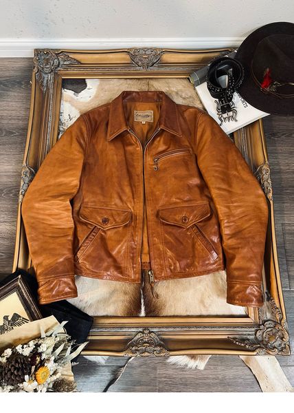 men's leather faux yrcidu brandluxury quality sunset yellow soft cowhide jacketwest vintage style real leather coatfashion 230831, Black
men's leather faux yrcidu brandluxury quality sunset yellow soft cowhide jacketwest vintage style real leather coatfashion 230831, Black