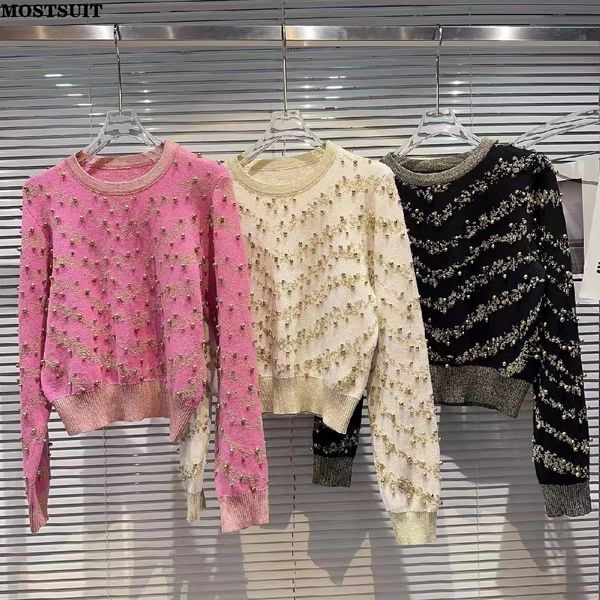 women's sweaters beaded gold thread knit sweater pullover women vintage stylish elegant chic 2023 autumn winter long sleeve oneck jump, White;black
women's sweaters beaded gold thread knit sweater pullover women vintage stylish elegant chic 2023 autumn winter long sleeve oneck jump, White;black