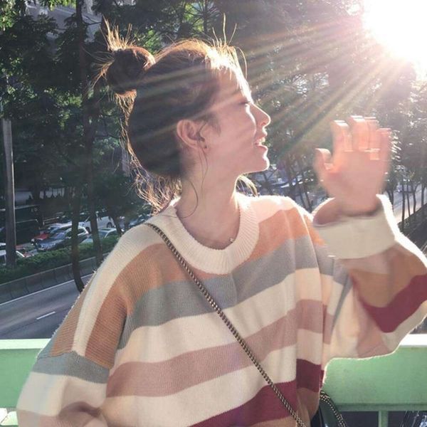 autumn and winter style sweaters fairy idle loose fitting outerwear sweater female fresh striped all matching, White;black
autumn and winter style sweaters fairy idle loose fitting outerwear sweater female fresh striped all matching, White;black