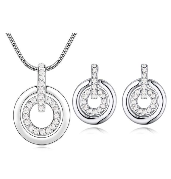 fashion double circle pendant necklace stud earrings for women crystals from rovski weddings jewelry set9596625, Silver
fashion double circle pendant necklace stud earrings for women crystals from rovski weddings jewelry set9596625, Silver