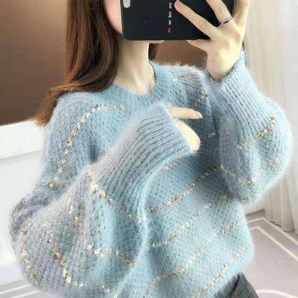 spring and autumn womens clothing tide sweater loose outer wear winter all match lazy wind top, White;black