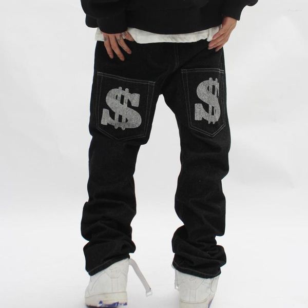 men's jeans high street letter print hip hop mens loose straight denim trousers streetwear retro black baggy, Blue
men's jeans high street letter print hip hop mens loose straight denim trousers streetwear retro black baggy, Blue