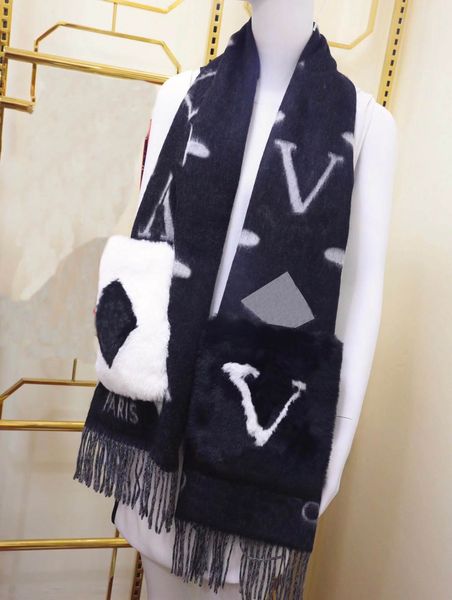 

Flower Letter Designer Scarf With Tassels Pocket Winter Women Men Scarves Warm Woolen Black Khaki Shawl Wrap Grids