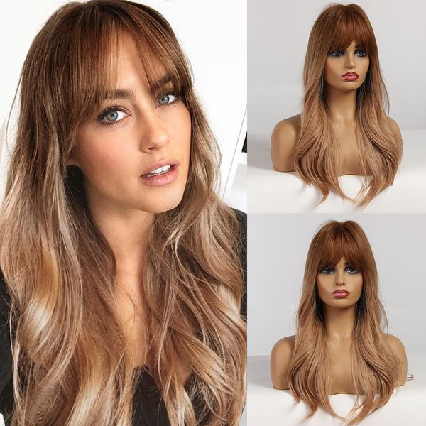 long wavy blonde wig with bangs synthetic no parting wig heat resistant hair wig for women daily wear, Black
long wavy blonde wig with bangs synthetic no parting wig heat resistant hair wig for women daily wear, Black