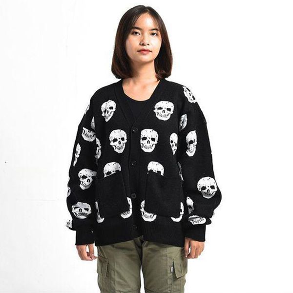 women's sweaters y2k gothic skulls print knitted cardigan sweater women single breasted with pocket v neck retro hip hop streetwear 230, White;black
women's sweaters y2k gothic skulls print knitted cardigan sweater women single breasted with pocket v neck retro hip hop streetwear 230, White;black