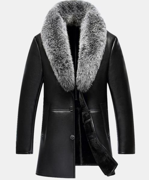 men's leather faux autumn winter real fur collar vneck men long style sheep leather male fur solid color outerwear coat thick warm park, Black
men's leather faux autumn winter real fur collar vneck men long style sheep leather male fur solid color outerwear coat thick warm park, Black